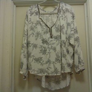 BOHO  BEADS AMUSE WHITE & BLACK FLORALS BEADED BIG BLOUSE M